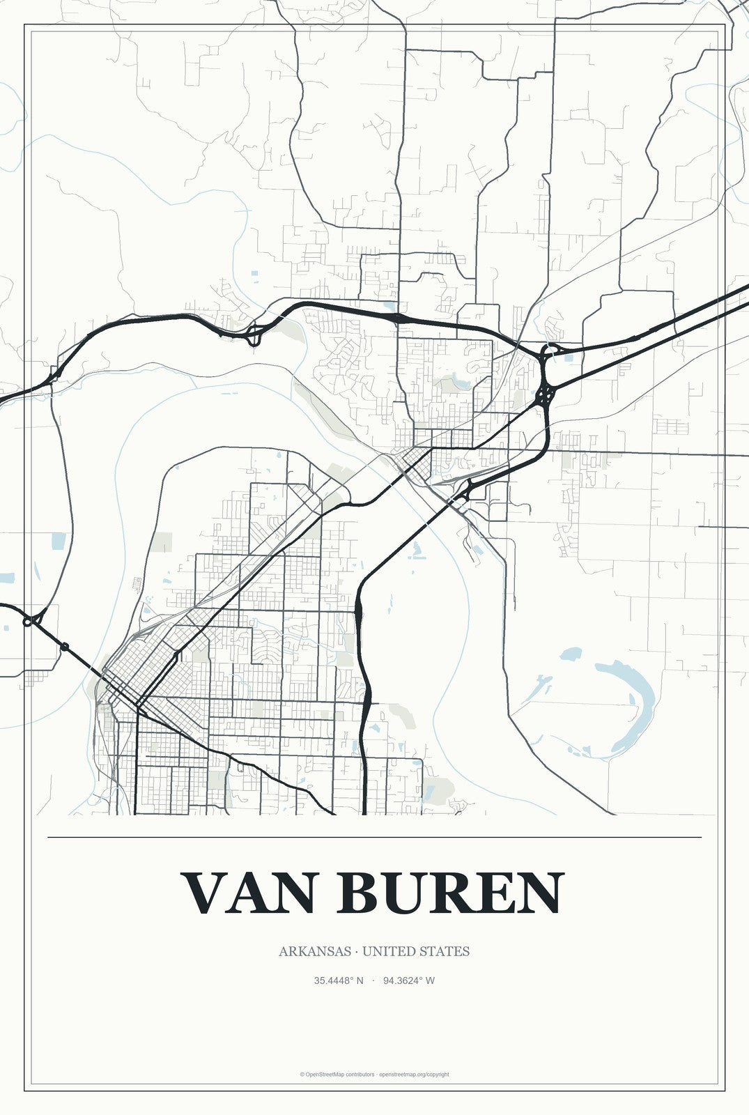 Van Buren, Arkansas City Map Aluminum Sign in Gallery Air style