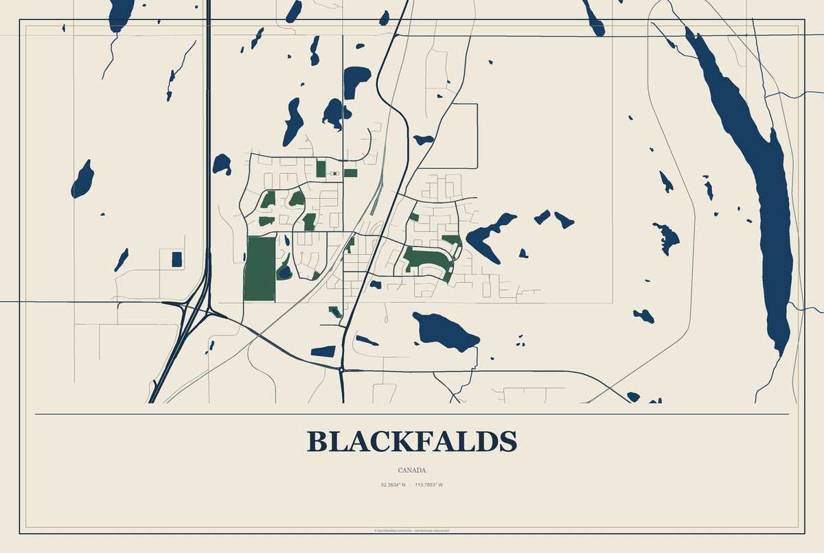 Blackfalds, Canada City Map Aluminum Sign in Coastal Cutout style