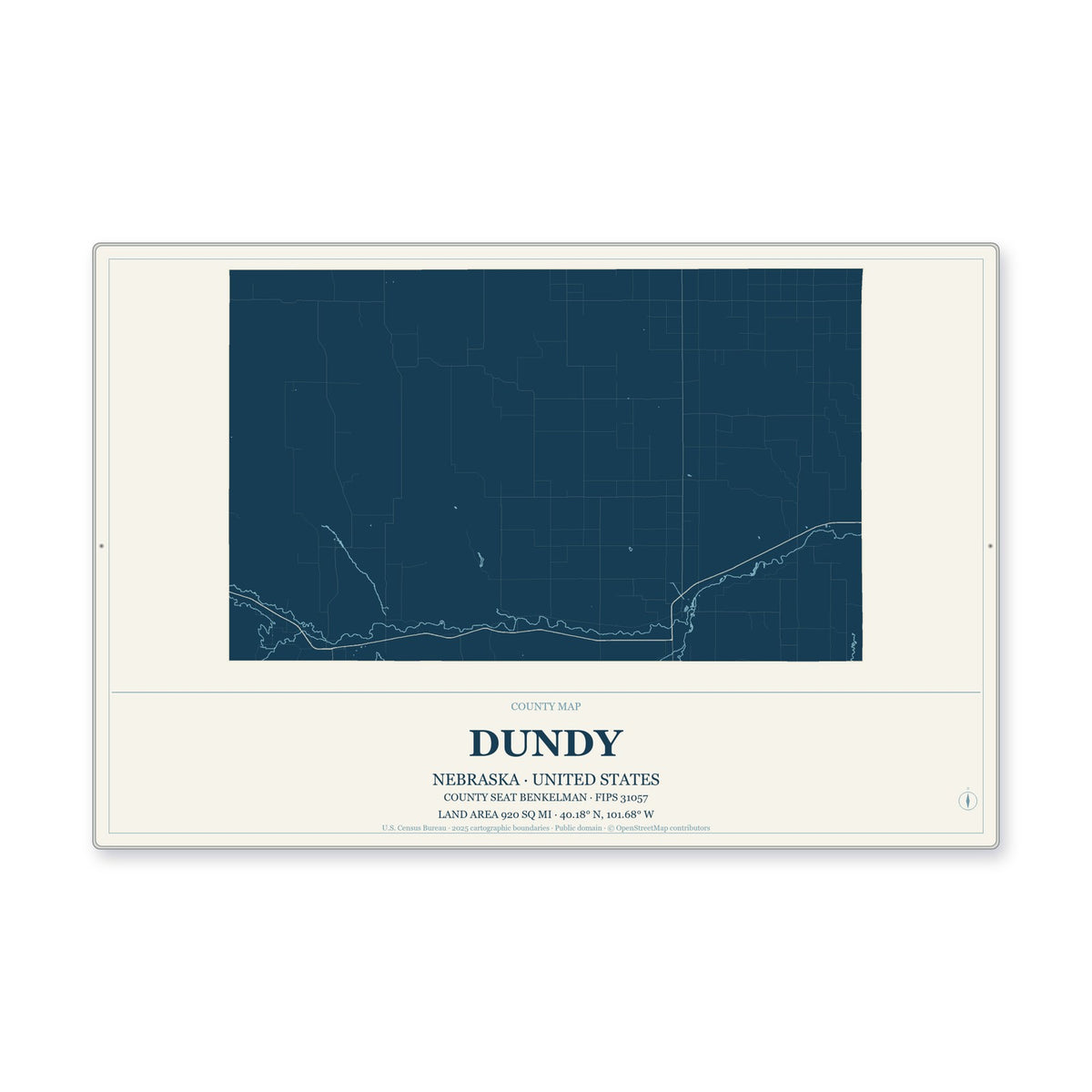 Dundy County, Nebraska Map Aluminum Sign in Coastal Cutout style