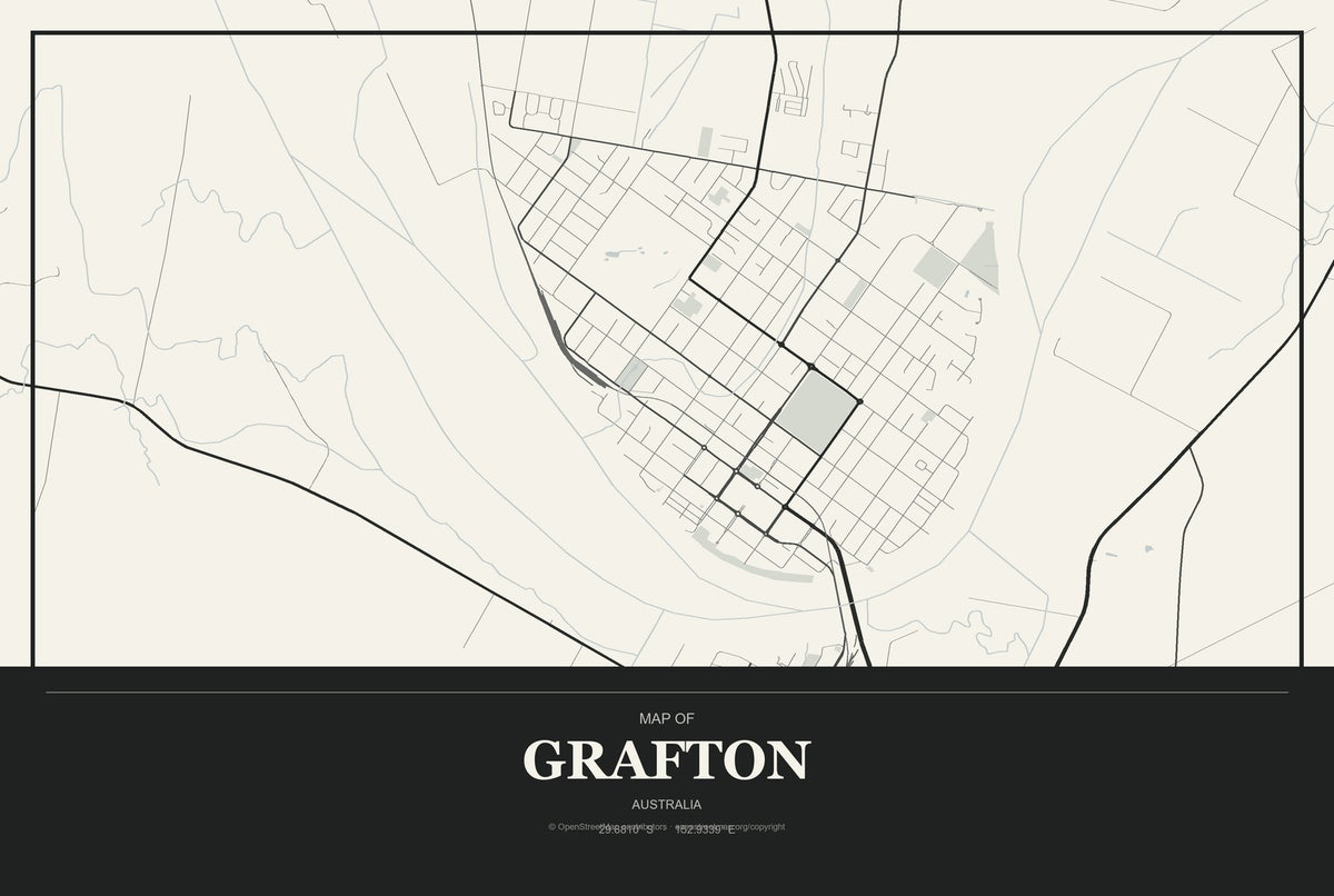 Grafton, Australia City Map Aluminum Sign in Museum Plaque style