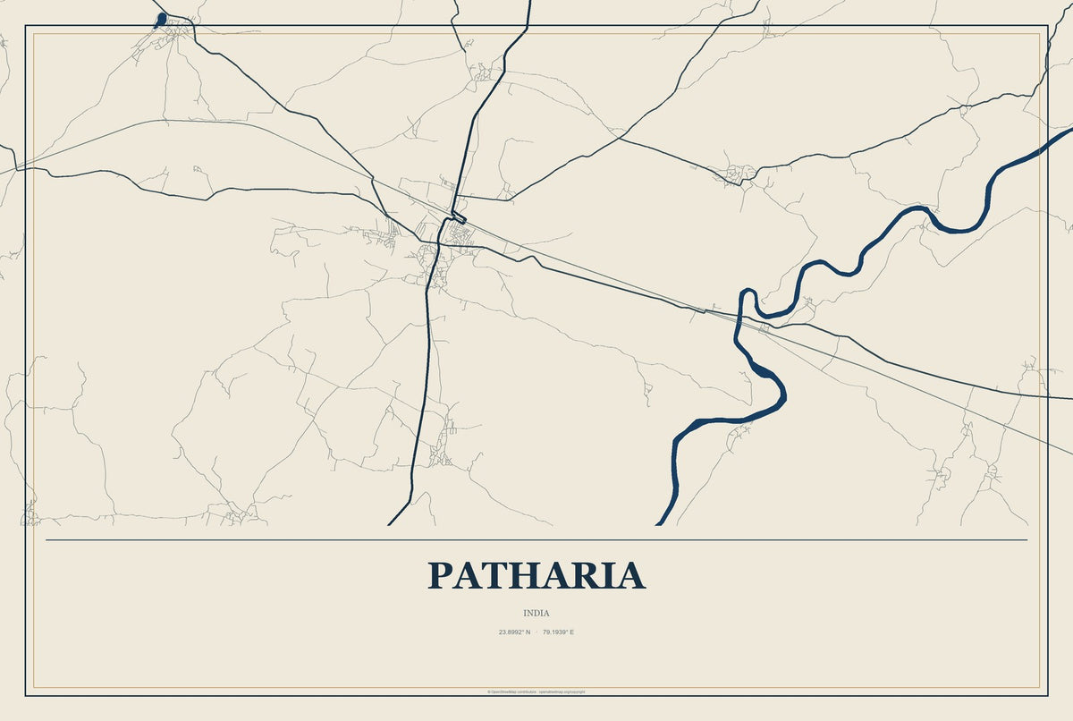 Patharia, India City Map Aluminum Sign in Coastal Cutout style