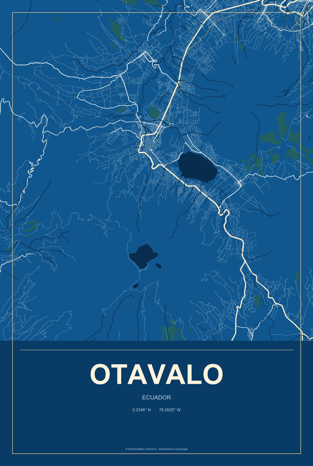 Otavalo, Ecuador City Map Aluminum Sign in Harbor Cobalt style