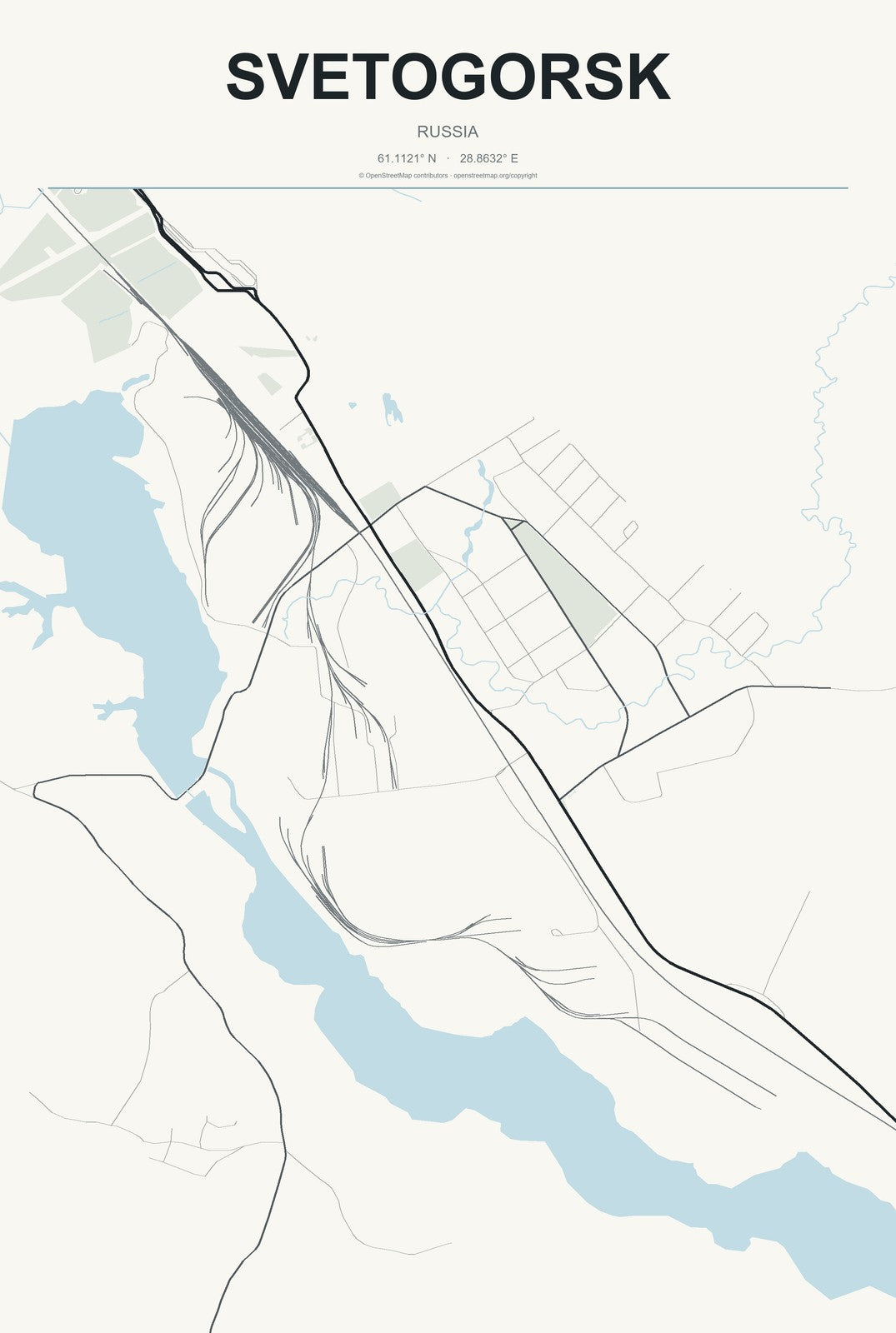Svetogorsk, Russia City Map Aluminum Sign in Headline Atlas style