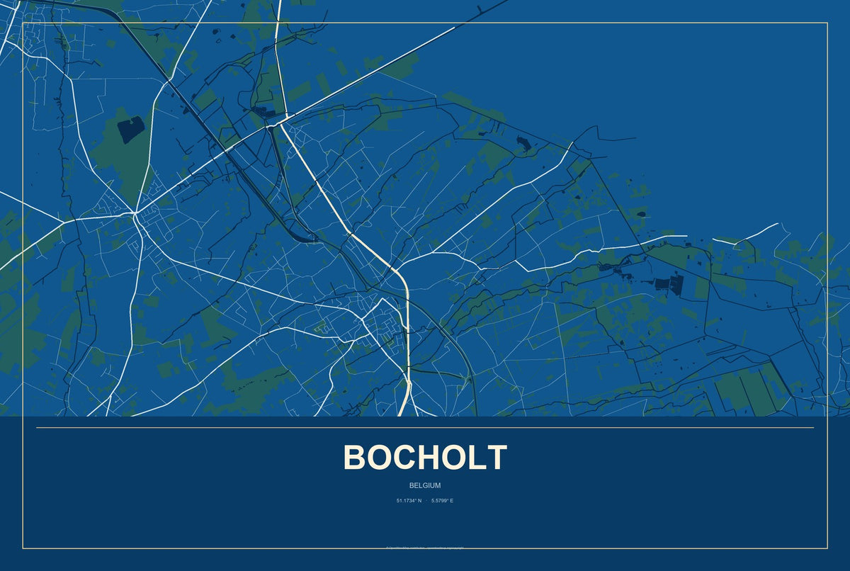 Bocholt, Belgium City Map Aluminum Sign in Harbor Cobalt style