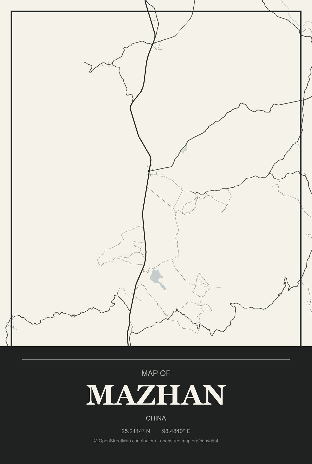 Mazhan, China City Map Aluminum Sign in Museum Plaque style