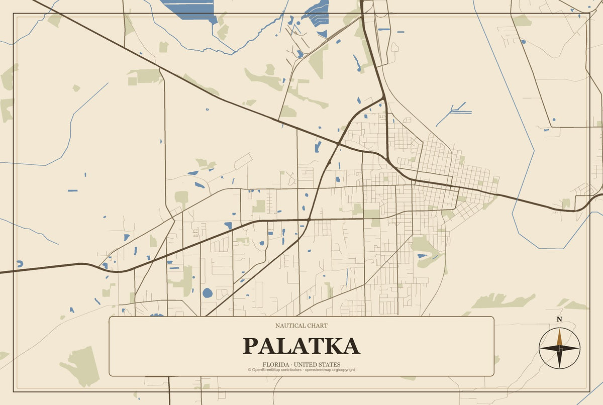 Palatka, Florida City Map Aluminum Sign in Heritage Nautical style