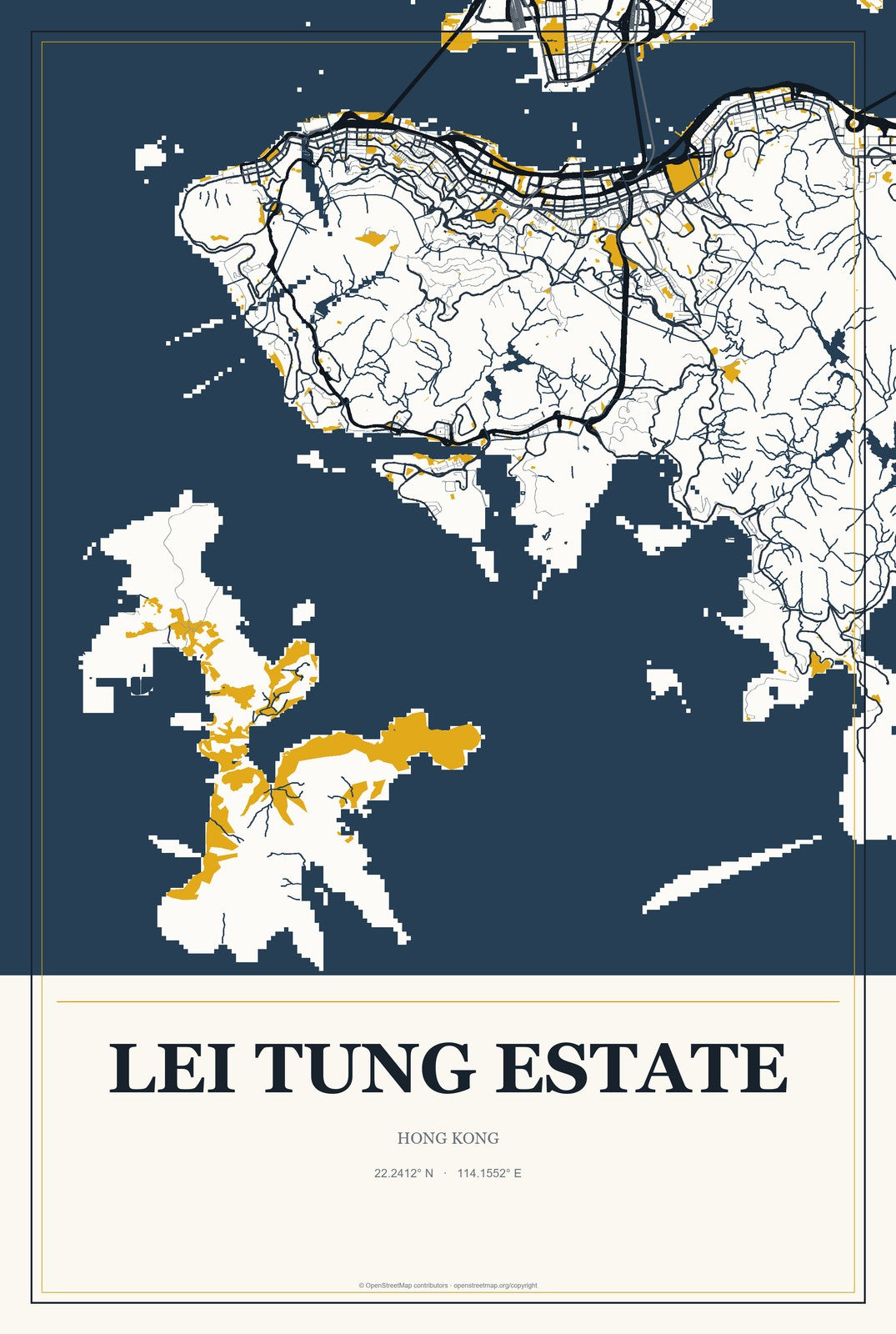 Lei Tung Estate, Hong Kong City Map Aluminum Sign in Citrine Modern style