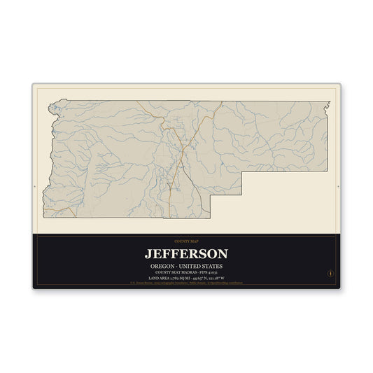 Jefferson County, Oregon Map Aluminum Sign in Museum Plaque style