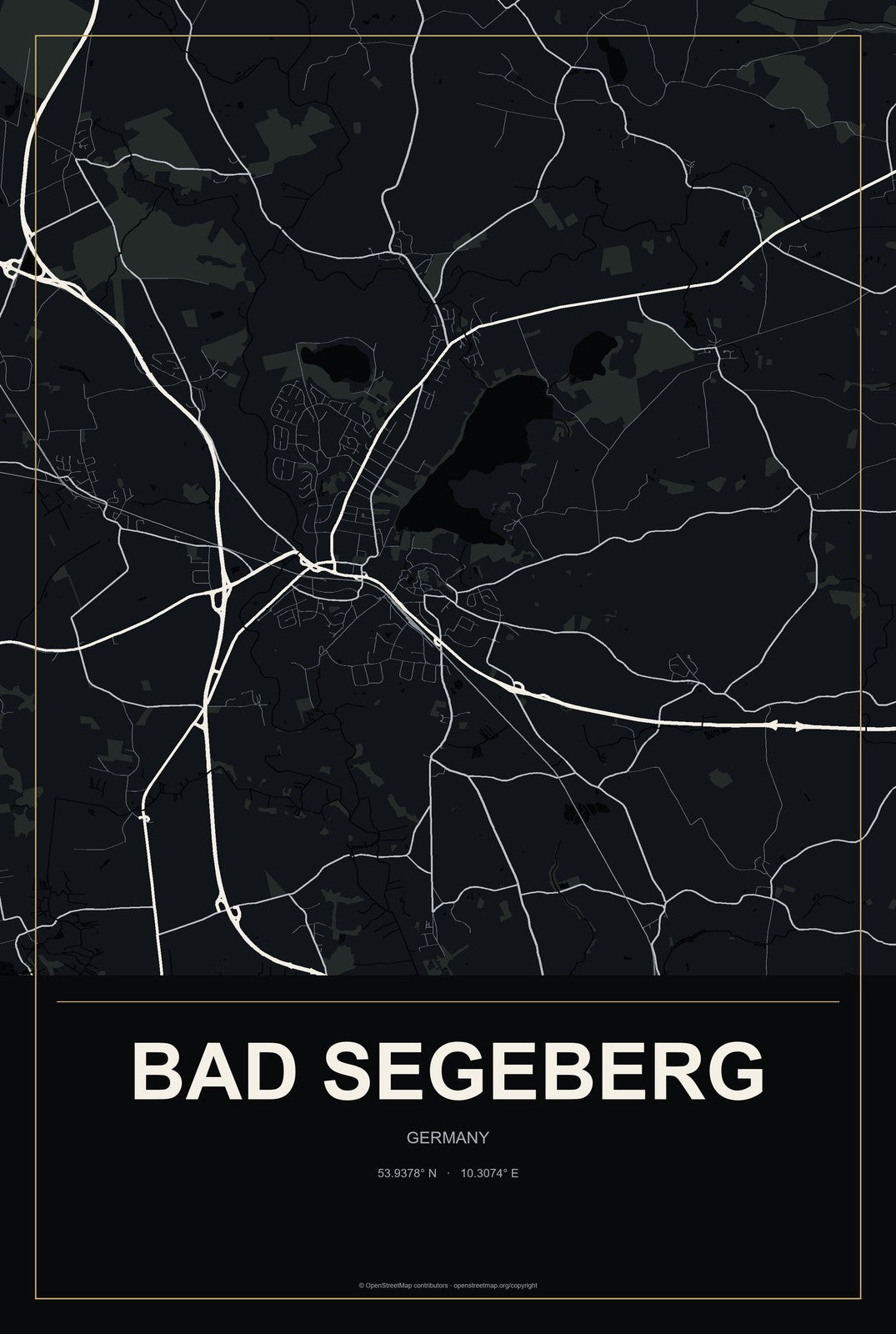 Bad Segeberg, Germany City Map Aluminum Sign in Metropolitan Noir style