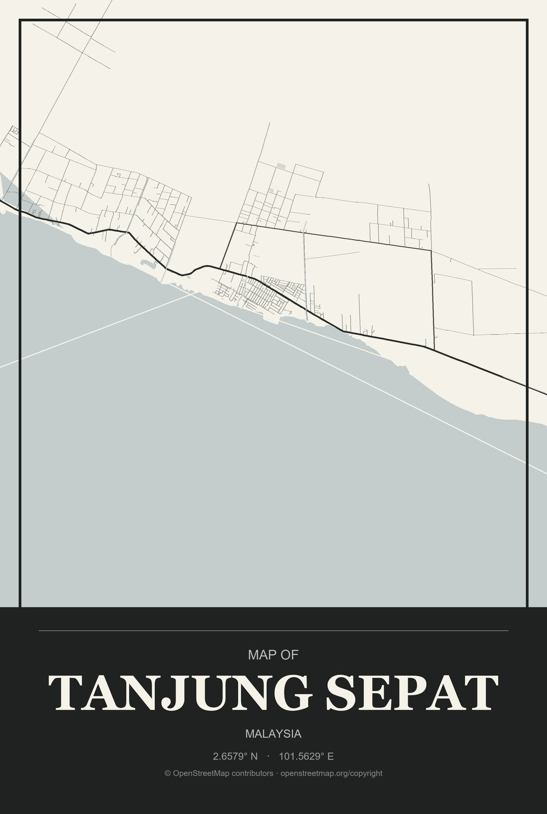 Tanjung Sepat, Malaysia City Map Aluminum Sign in Museum Plaque style