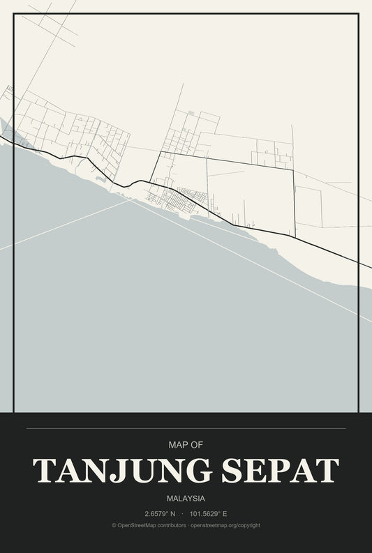 Tanjung Sepat, Malaysia City Map Aluminum Sign in Museum Plaque style