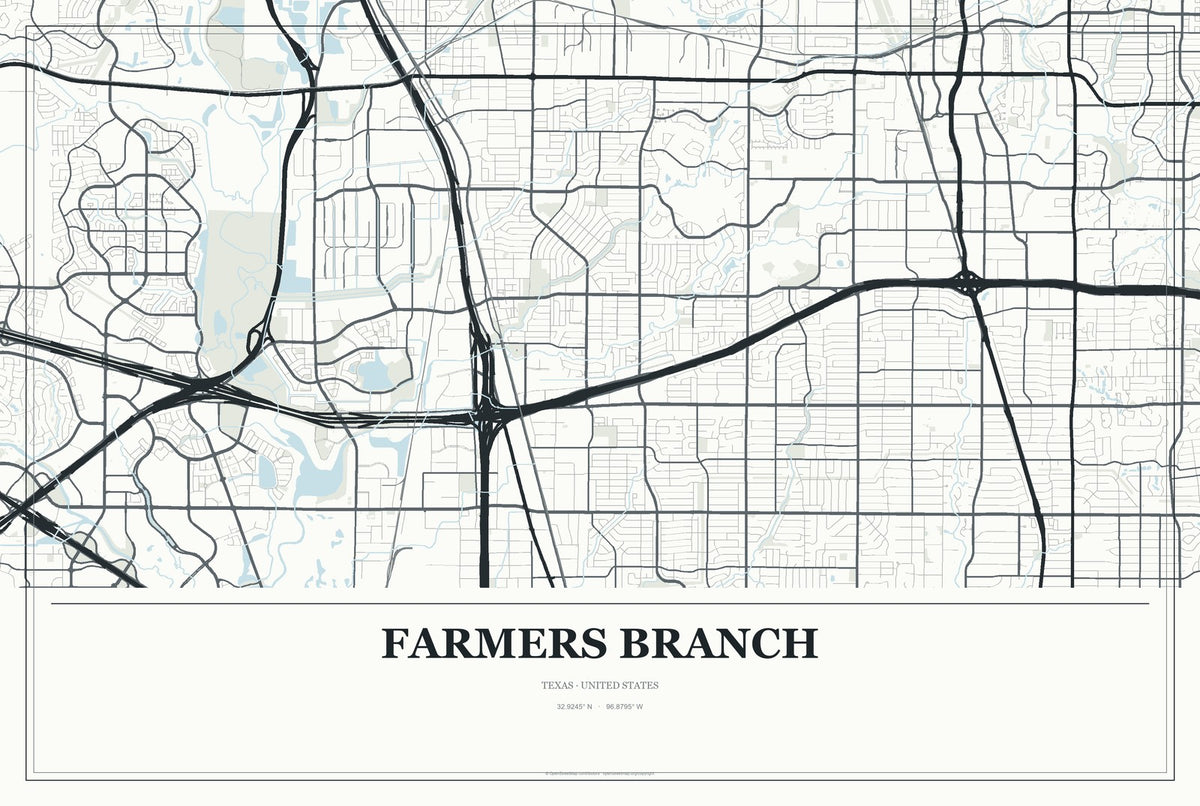 Farmers Branch, Texas City Map Aluminum Sign in Gallery Air style