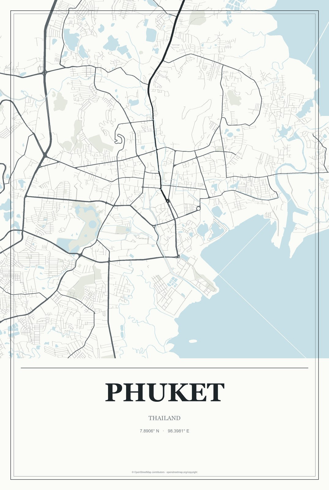 Phuket, Thailand City Map Aluminum Sign in Gallery Air style