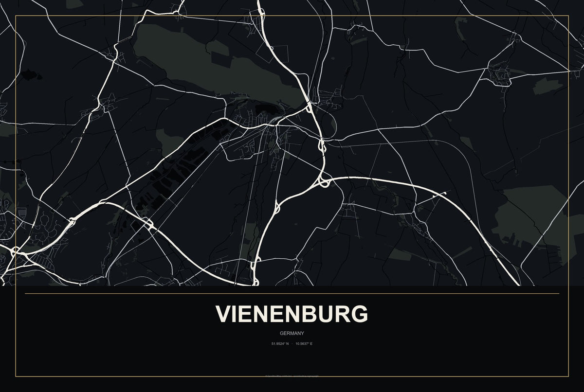 Vienenburg, Germany City Map Aluminum Sign in Metropolitan Noir style