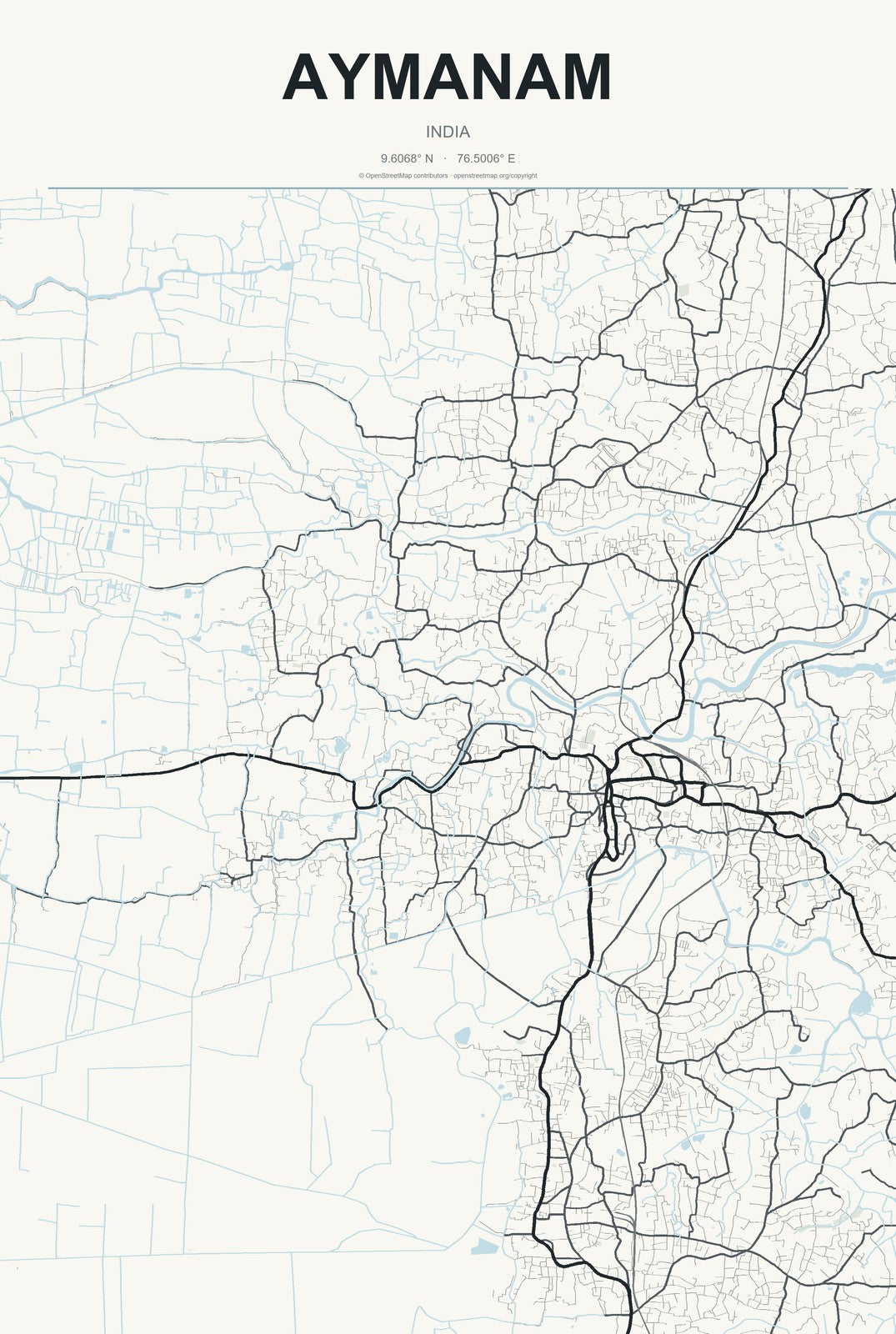 Aymanam, India City Map Aluminum Sign in Headline Atlas style