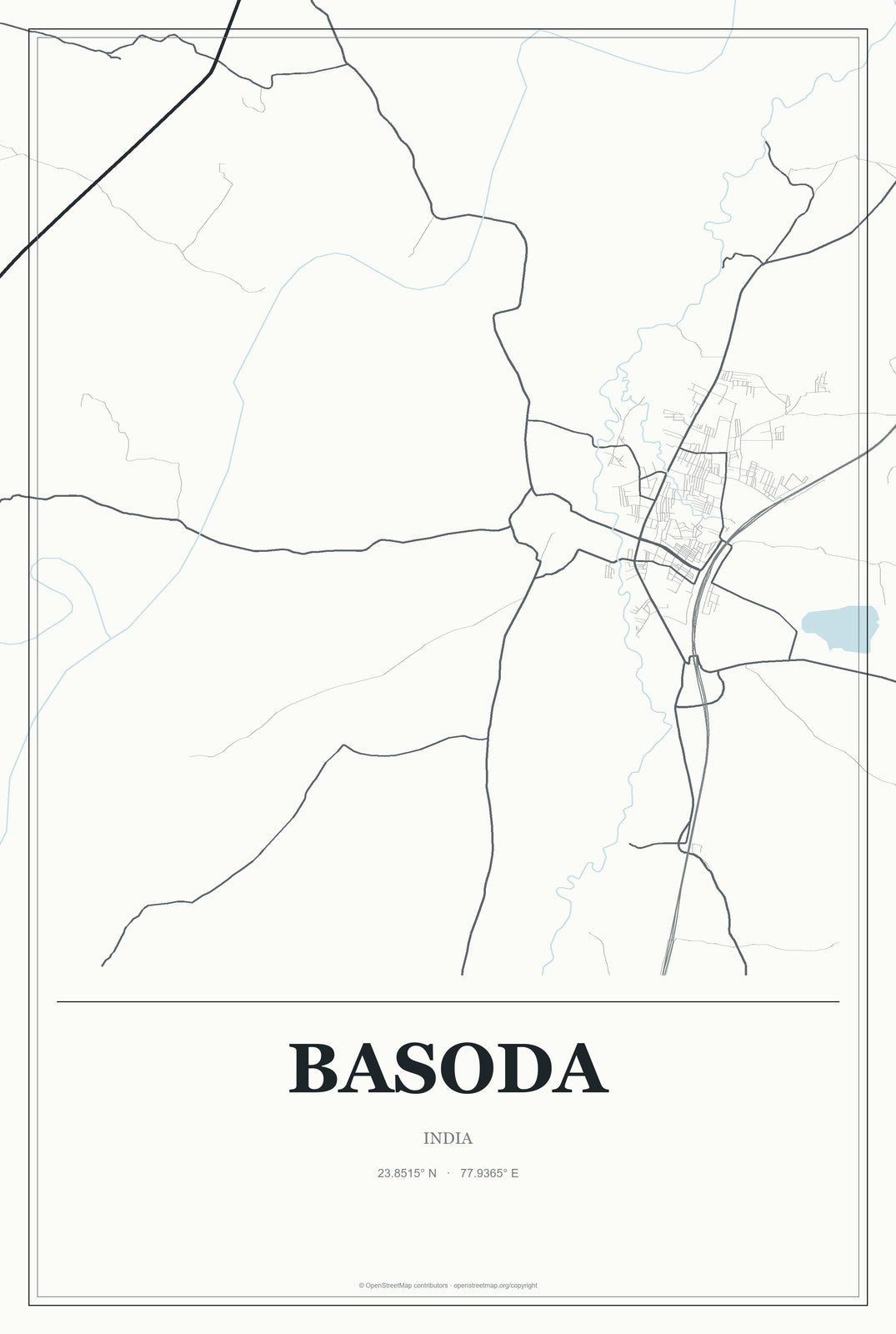 Basoda, India City Map Aluminum Sign in Gallery Air style