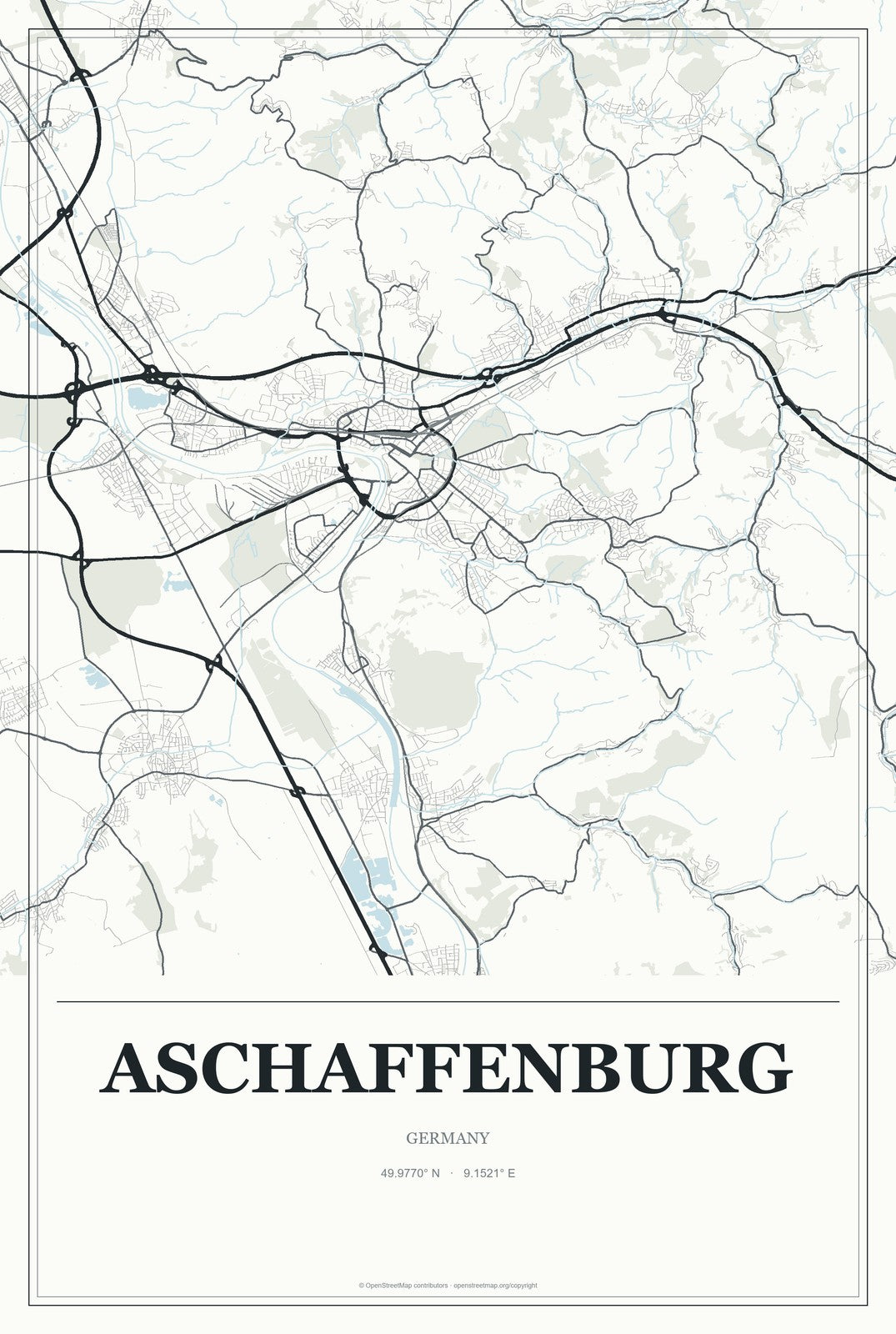 Aschaffenburg, Germany City Map Aluminum Sign in Gallery Air style