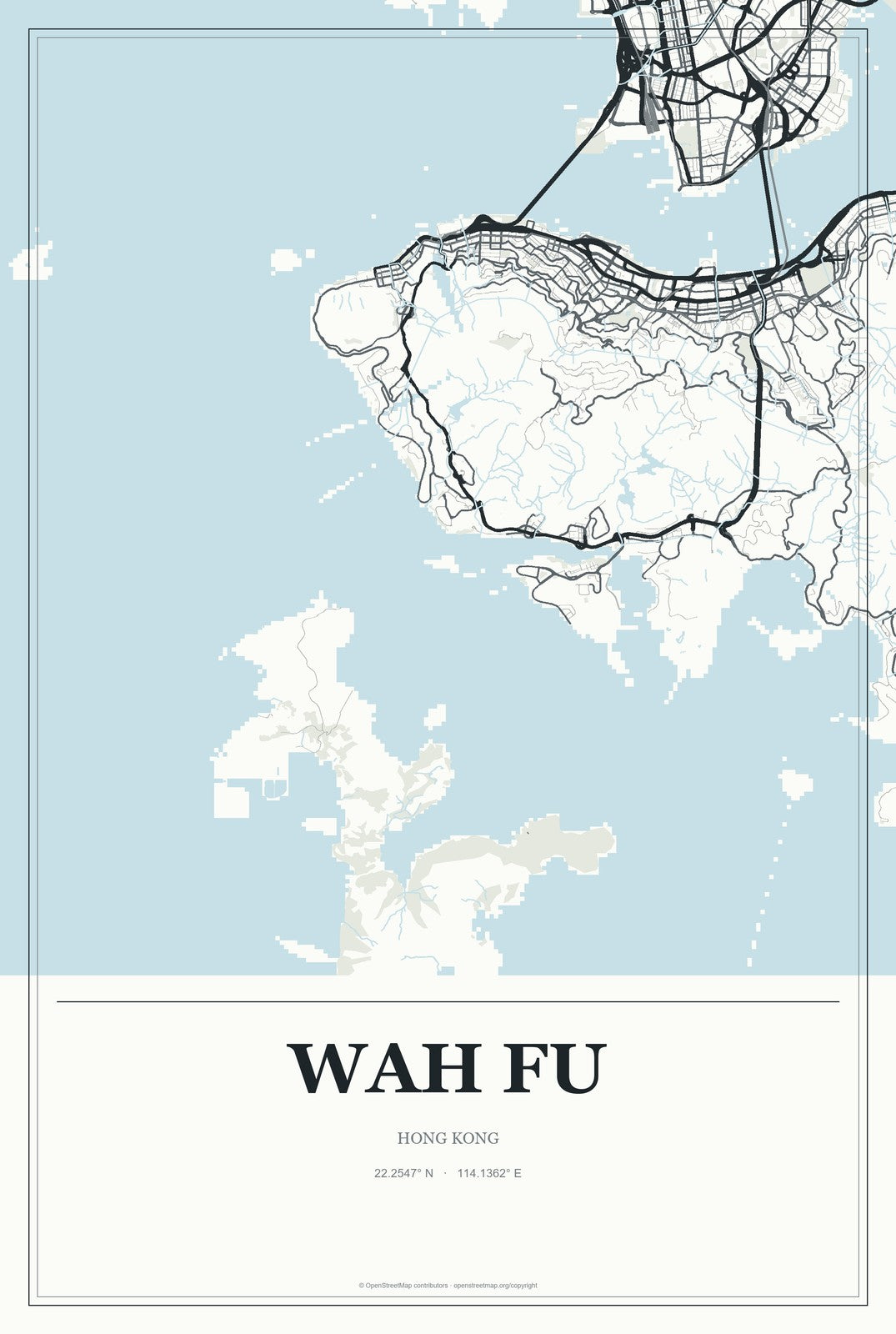 Wah Fu, Hong Kong City Map Aluminum Sign in Gallery Air style