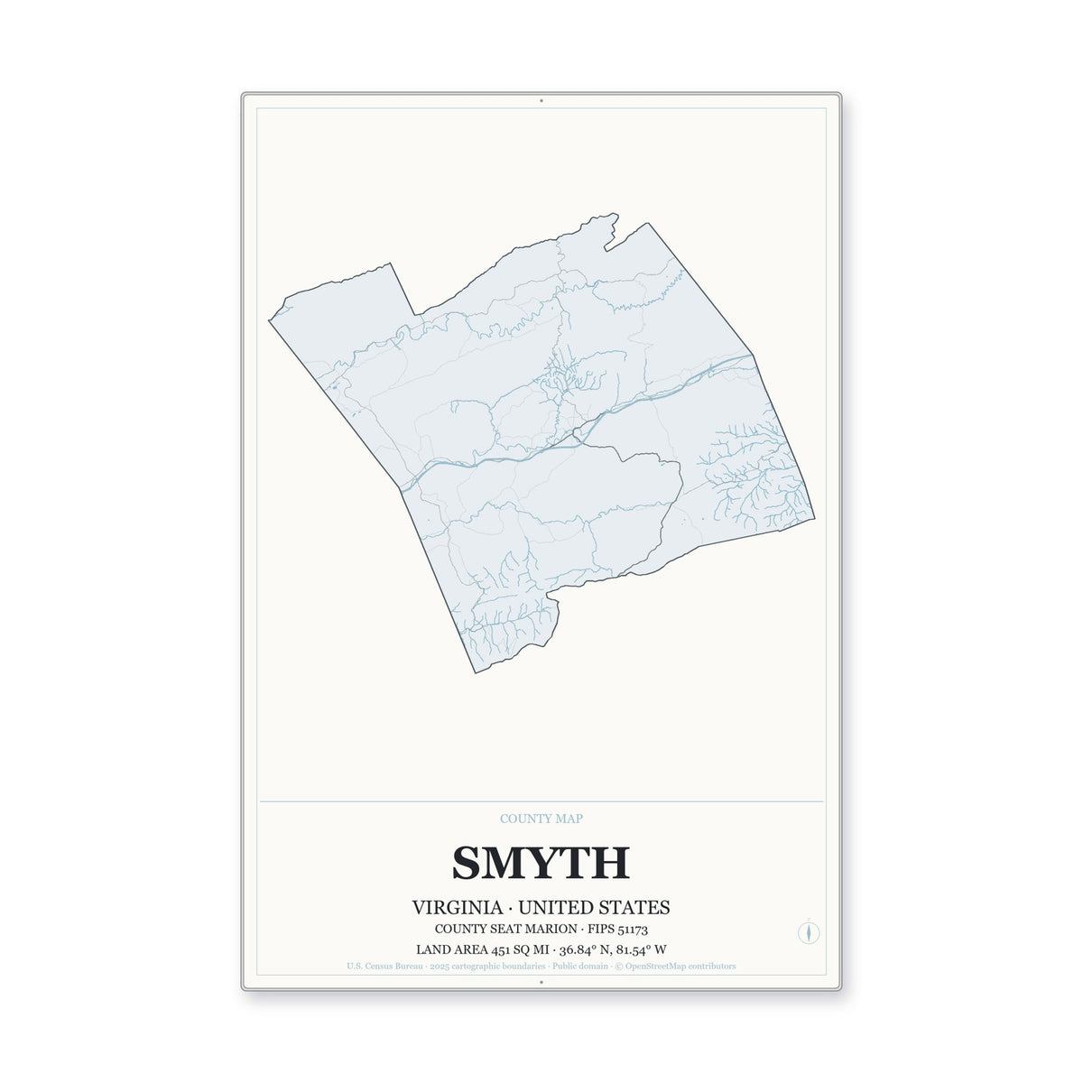 Smyth County, Virginia Map Aluminum Sign in Gallery Air style