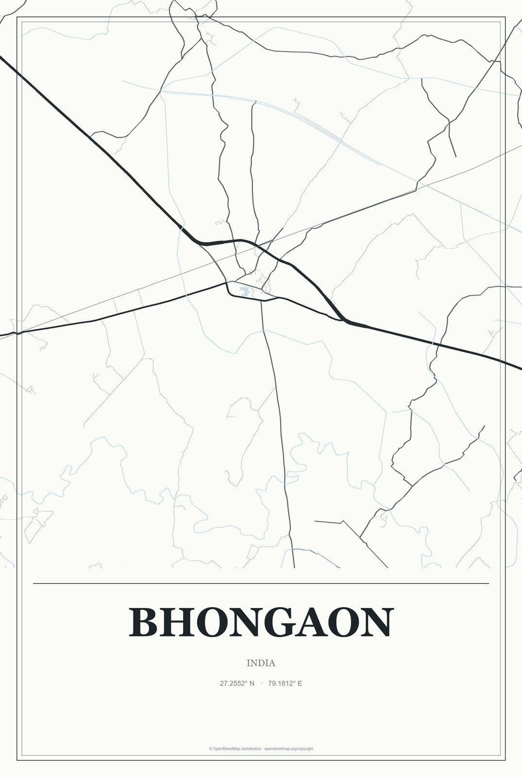 Bhongaon, India City Map Aluminum Sign in Gallery Air style