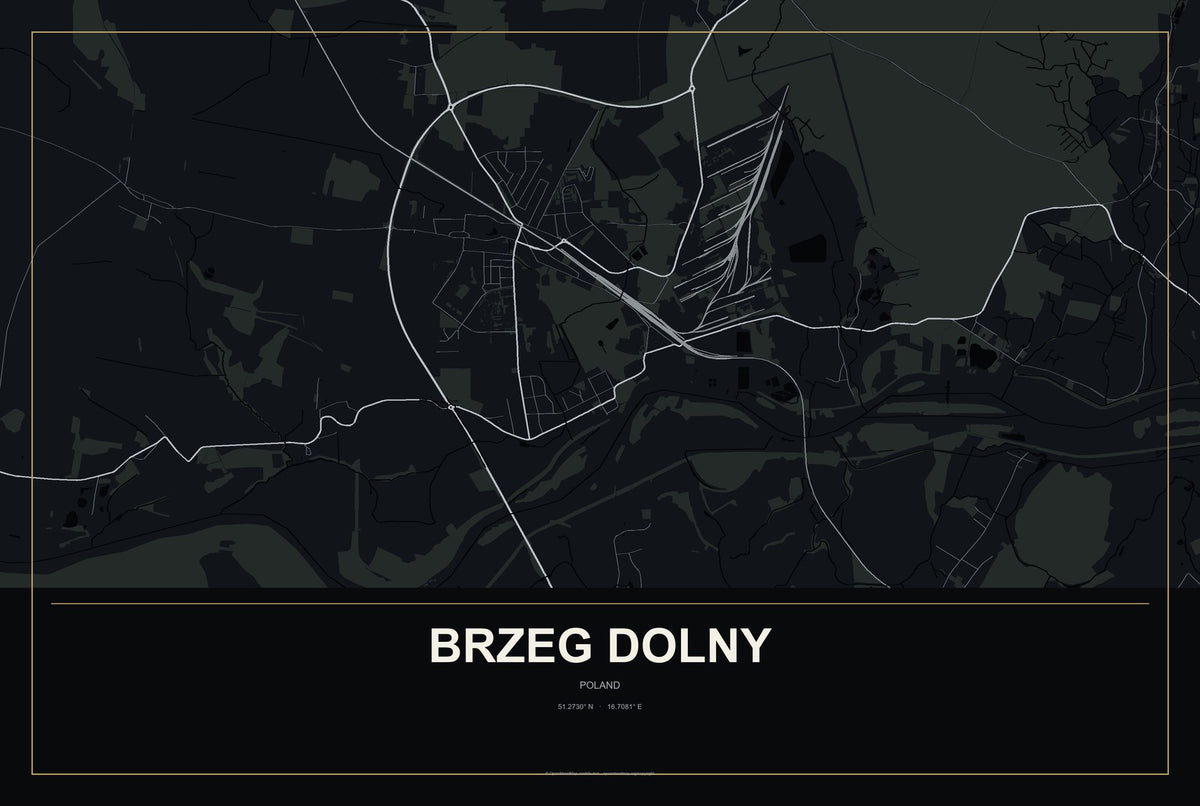 Brzeg Dolny, Poland City Map Aluminum Sign in Metropolitan Noir style