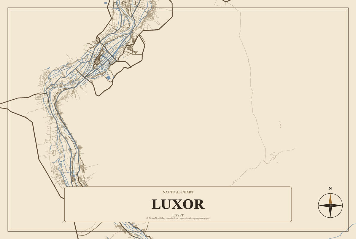 Luxor, Egypt City Map Aluminum Sign in Heritage Nautical style