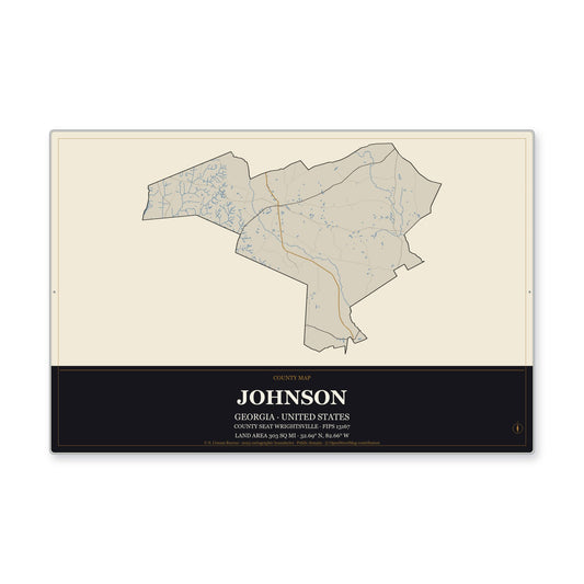 Johnson County, Georgia Map Aluminum Sign in Museum Plaque style