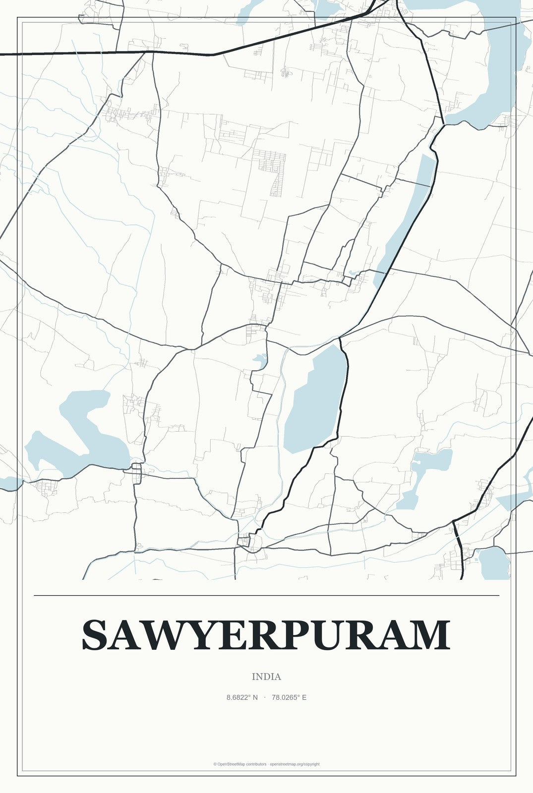 Sawyerpuram, India City Map Aluminum Sign in Gallery Air style