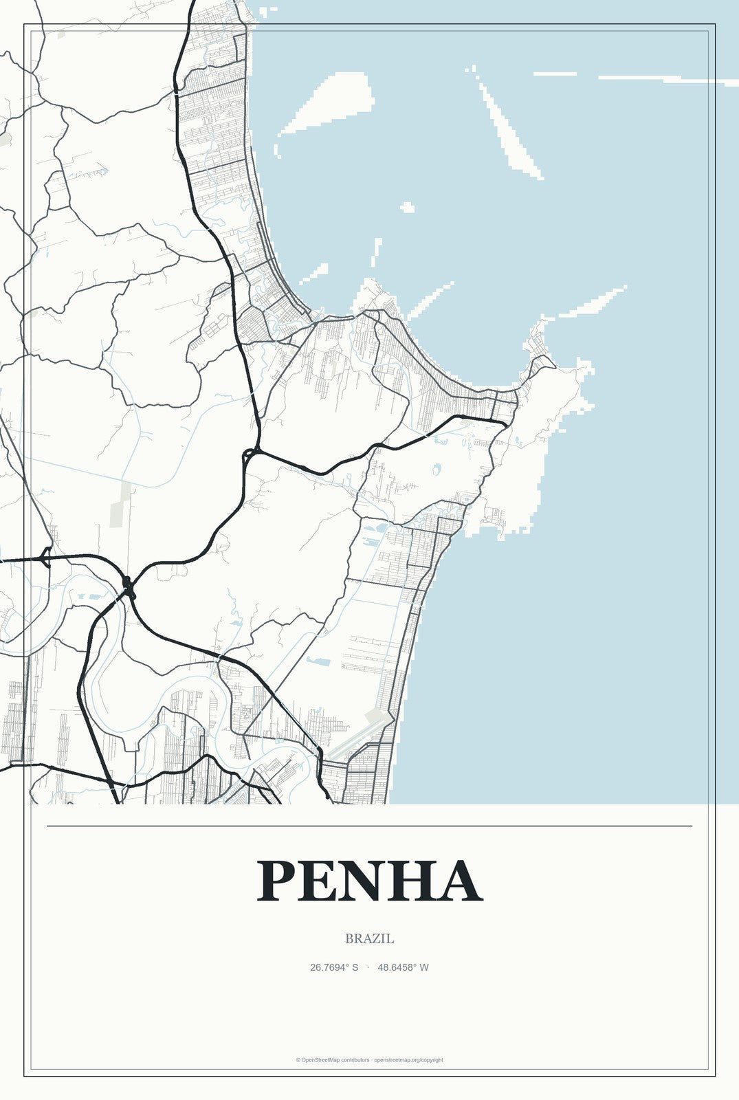 Penha, Brazil City Map Aluminum Sign in Gallery Air style