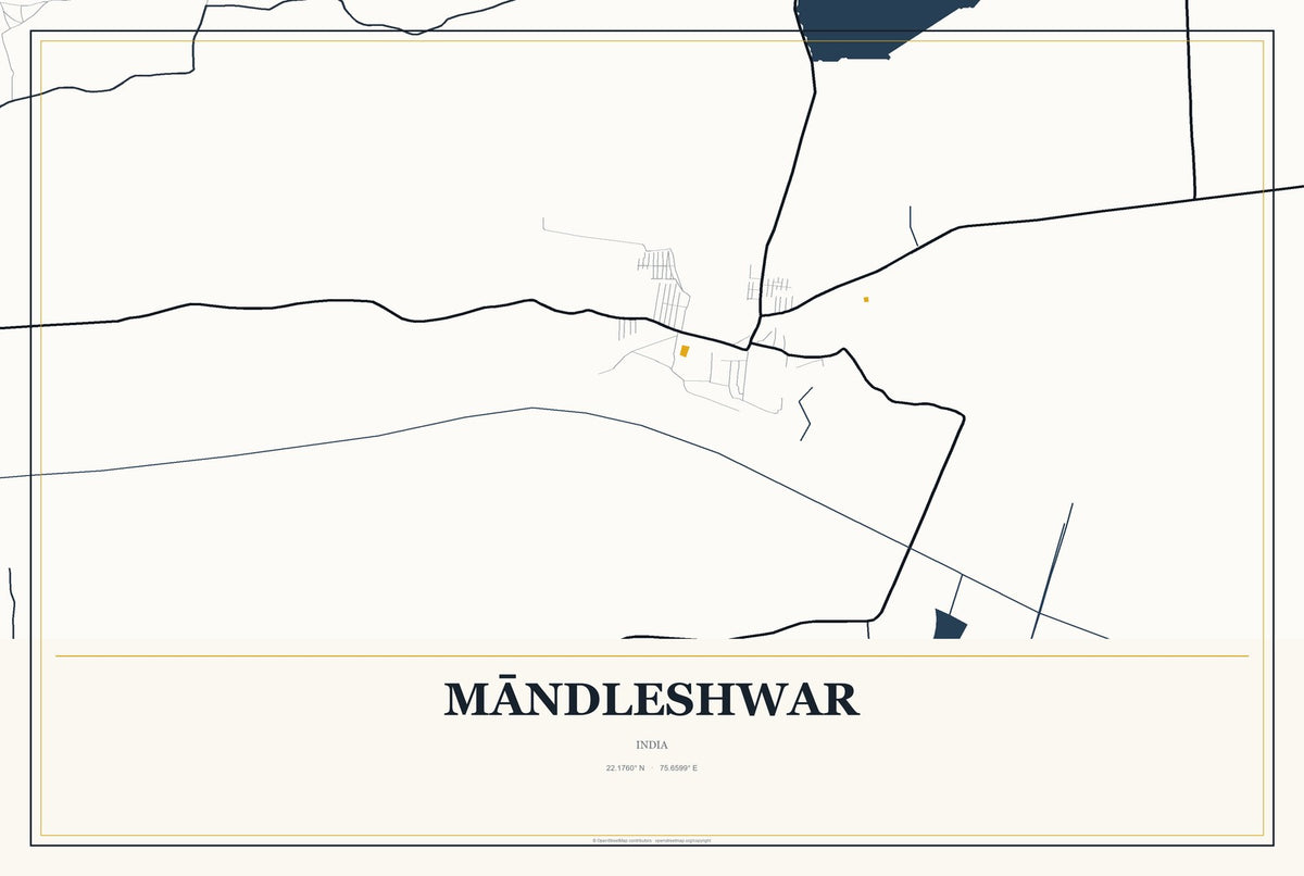Māndleshwar, India City Map Aluminum Sign in Citrine Modern style