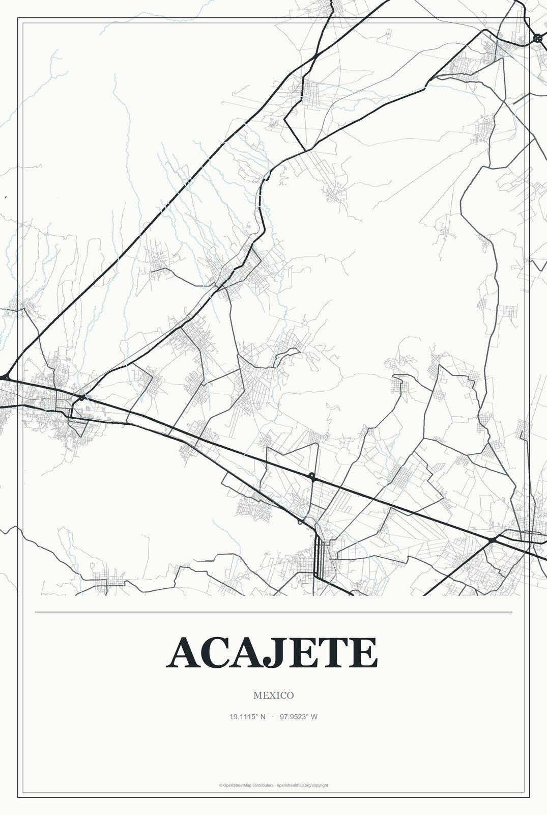 Acajete, Mexico City Map Aluminum Sign in Gallery Air style