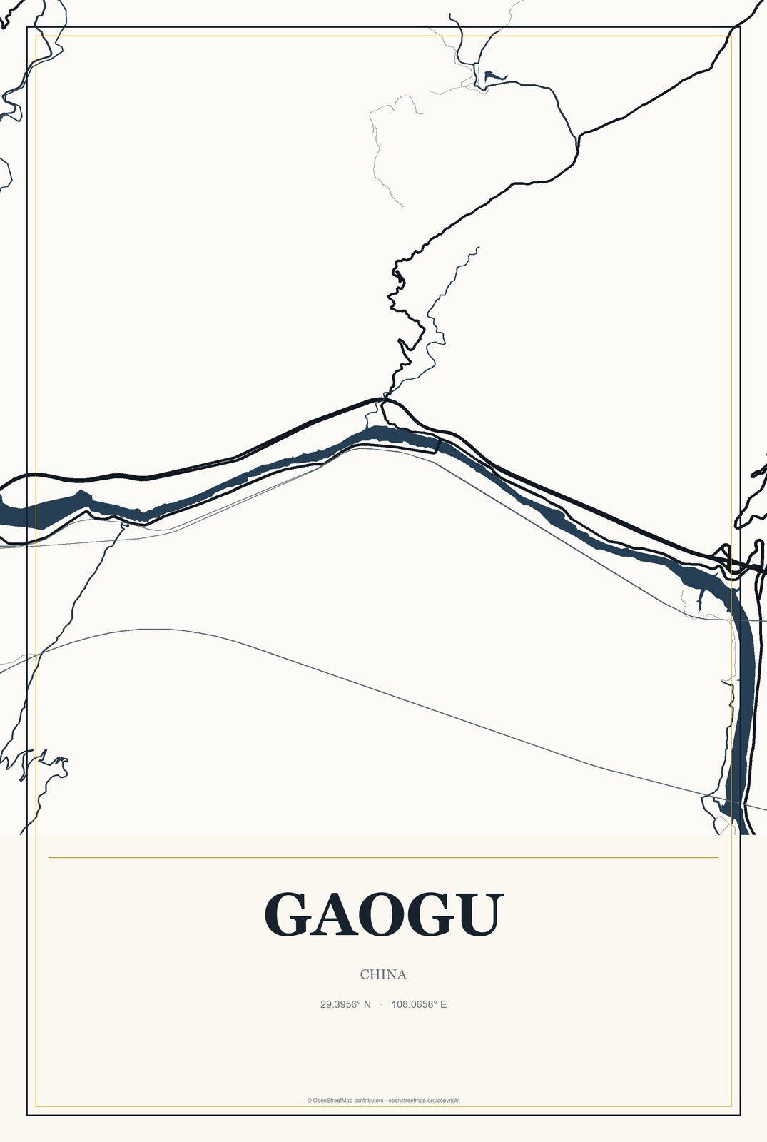 Gaogu, China City Map Aluminum Sign in Citrine Modern style