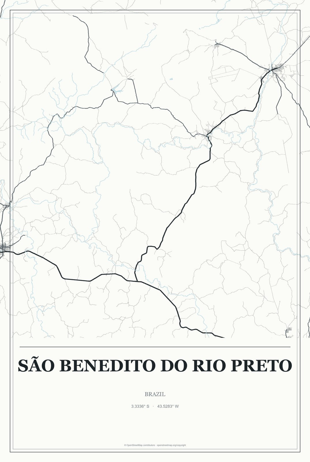 São Benedito do Rio Preto, Brazil City Map Aluminum Sign in Gallery Air style