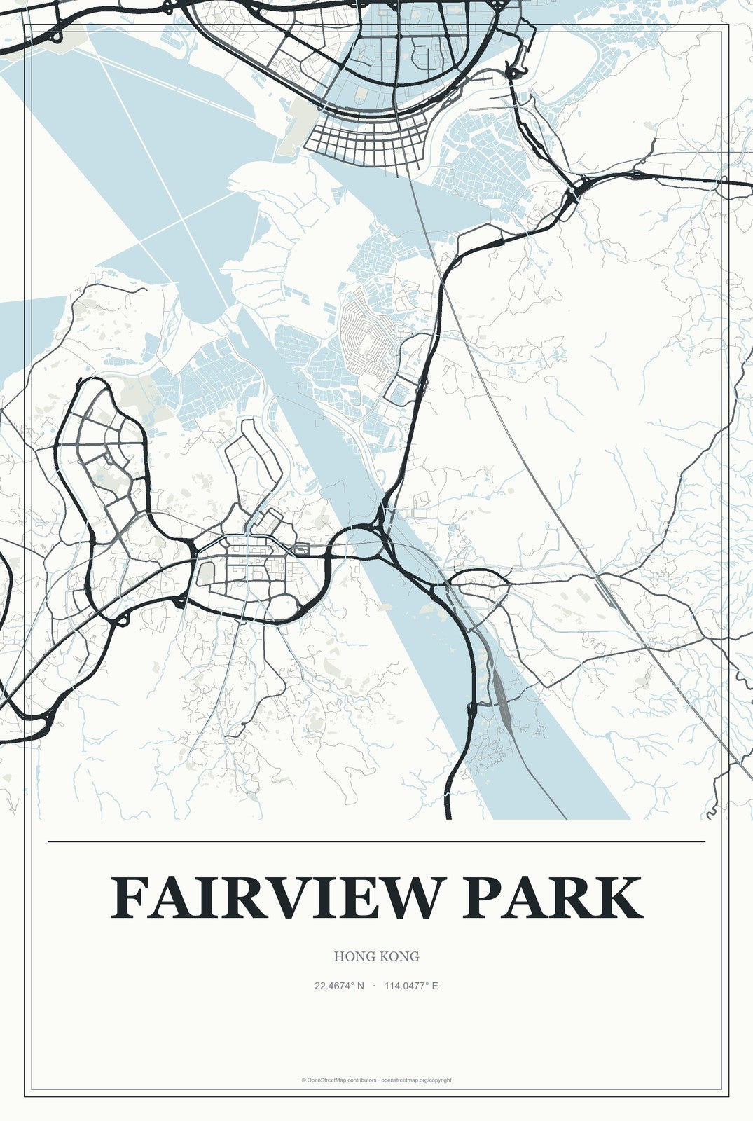 Fairview Park, Hong Kong City Map Aluminum Sign in Gallery Air style