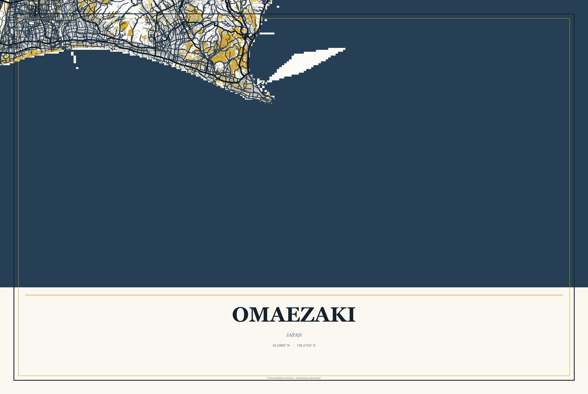 Omaezaki, Japan City Map Aluminum Sign in Citrine Modern style