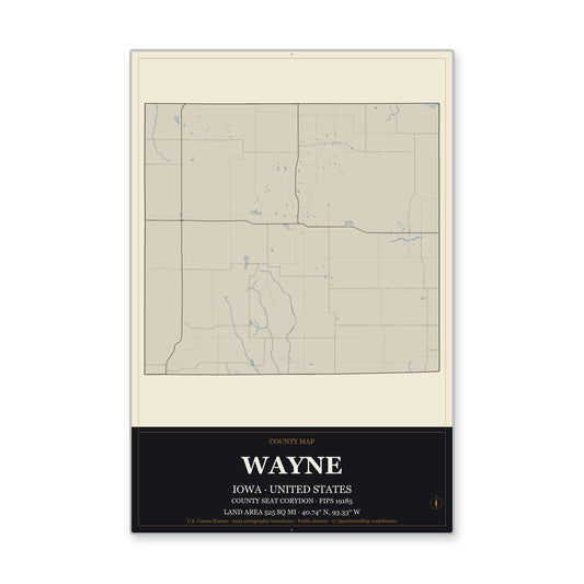Wayne County, Iowa Map Aluminum Sign in Museum Plaque style