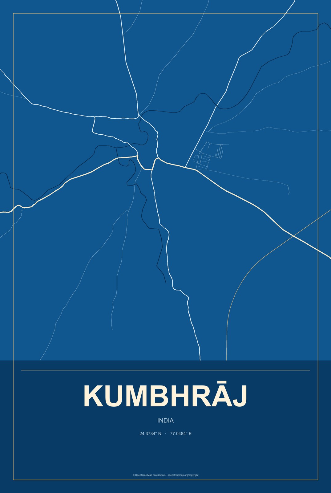 Kumbhrāj, India City Map Aluminum Sign in Harbor Cobalt style