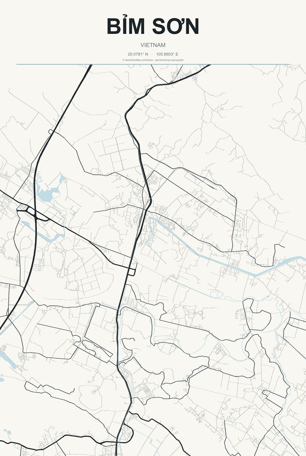 Bỉm Sơn, Vietnam City Map Aluminum Sign in Headline Atlas style