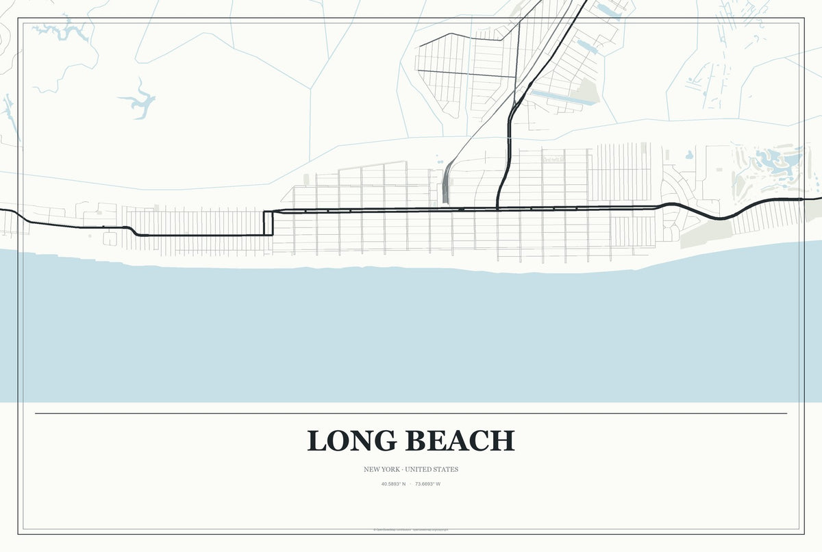 Long Beach, New York City Map Aluminum Sign in Gallery Air style