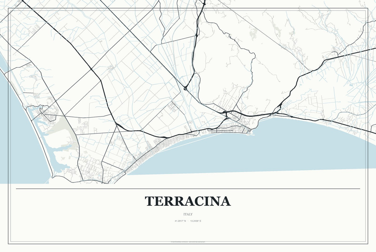 Terracina, Italy City Map Aluminum Sign in Gallery Air style