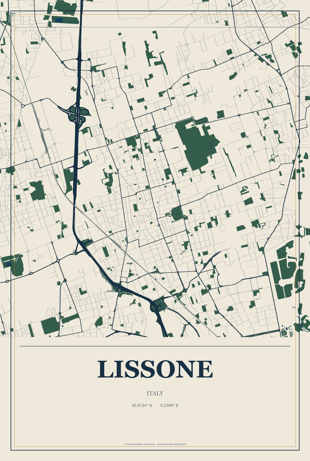 Lissone, Italy City Map Aluminum Sign in Coastal Cutout style