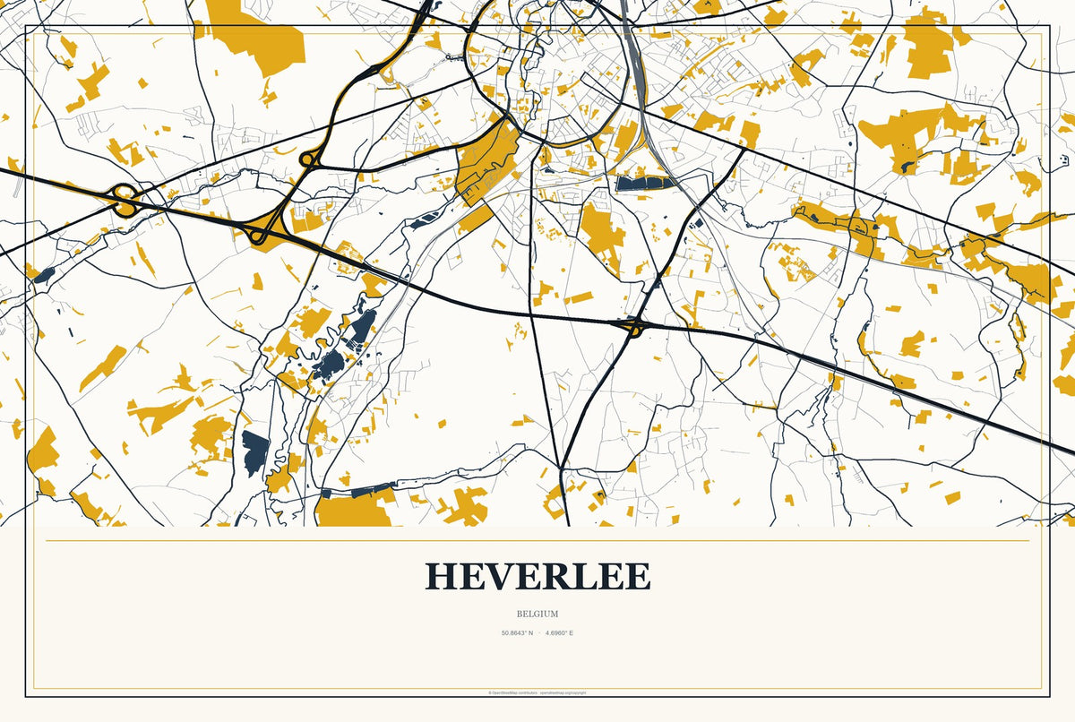 Heverlee, Belgium City Map Aluminum Sign in Citrine Modern style