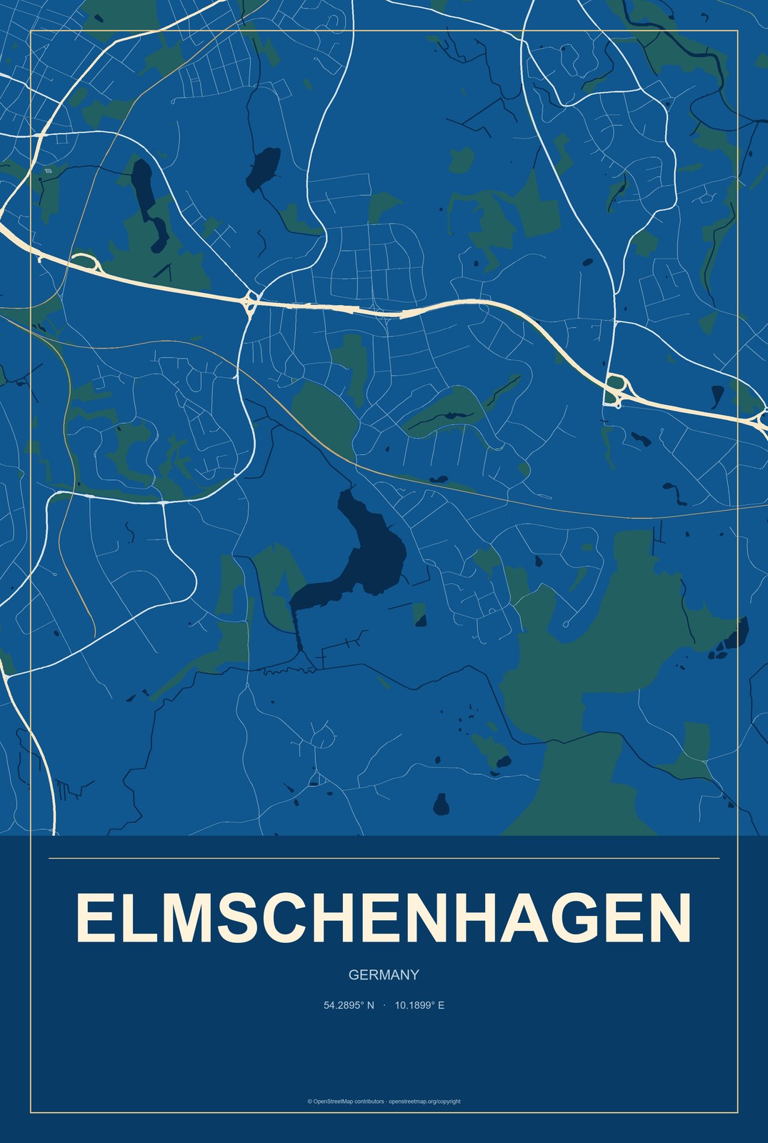 Elmschenhagen, Germany City Map Aluminum Sign in Harbor Cobalt style