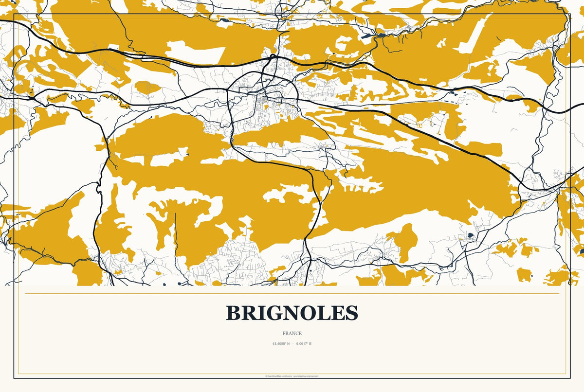 Brignoles, France City Map Aluminum Sign in Citrine Modern style