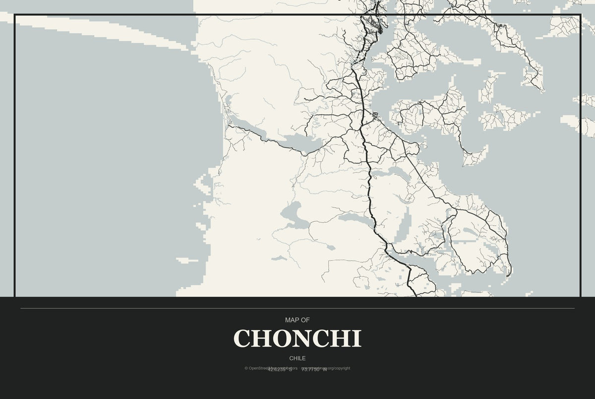 Chonchi, Chile City Map Aluminum Sign in Museum Plaque style