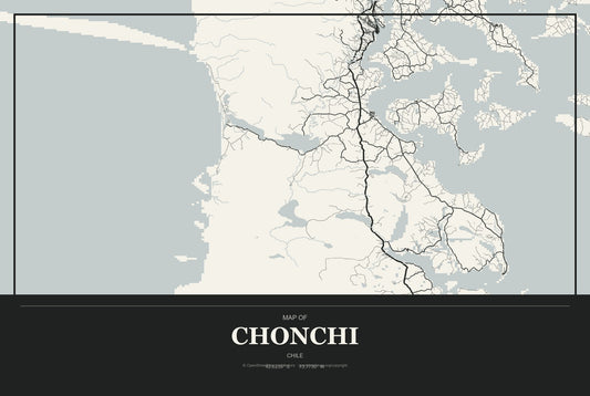 Chonchi, Chile City Map Aluminum Sign in Museum Plaque style