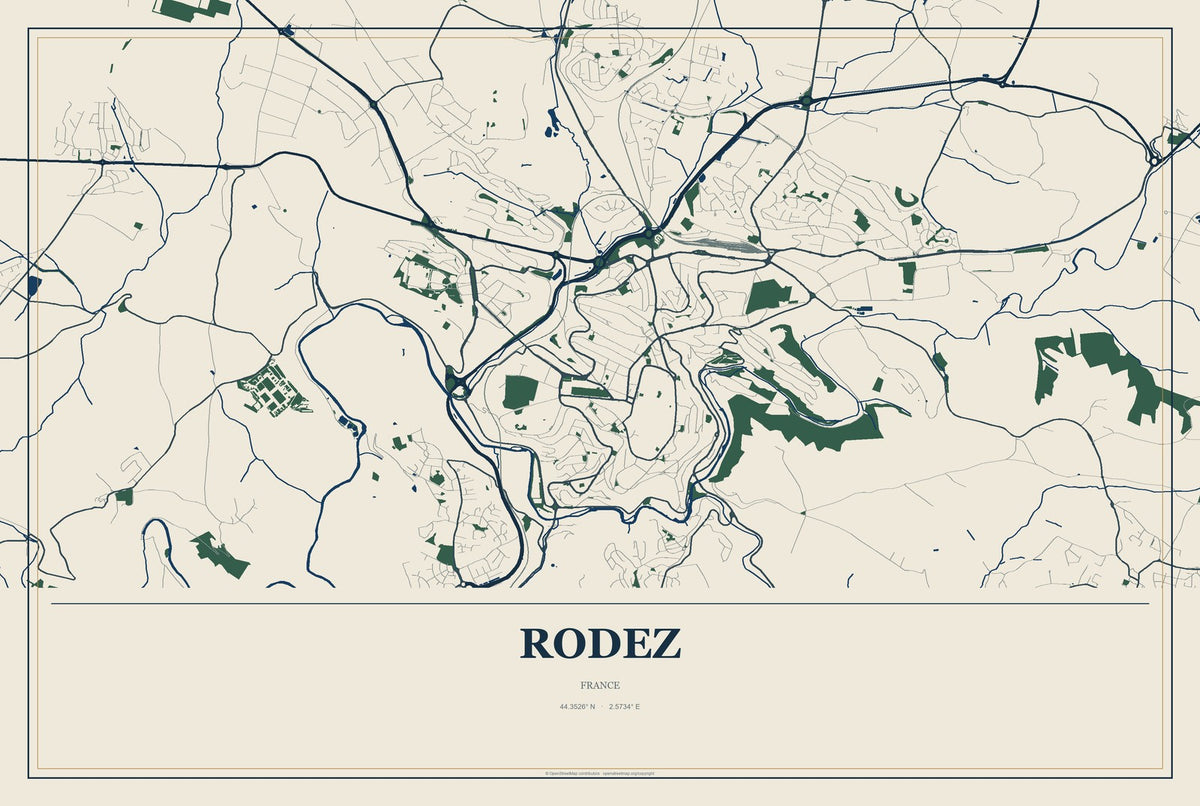 Rodez, France City Map Aluminum Sign in Coastal Cutout style