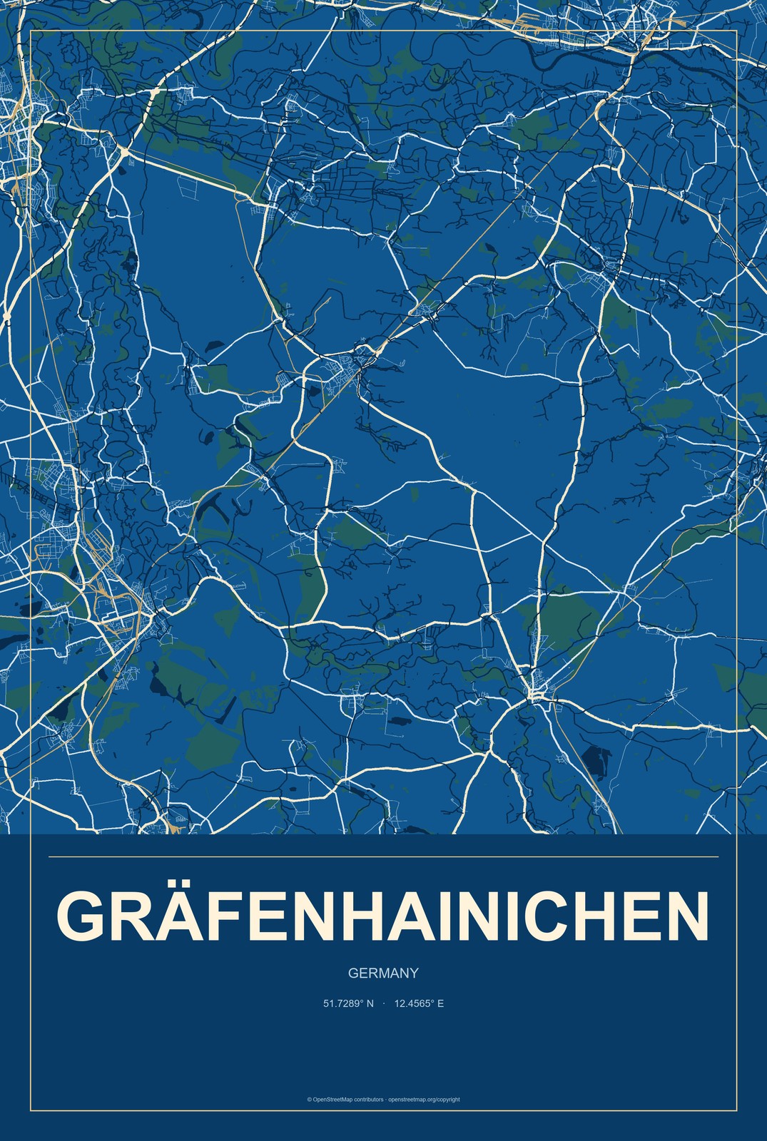 Gräfenhainichen, Germany City Map Aluminum Sign in Harbor Cobalt style