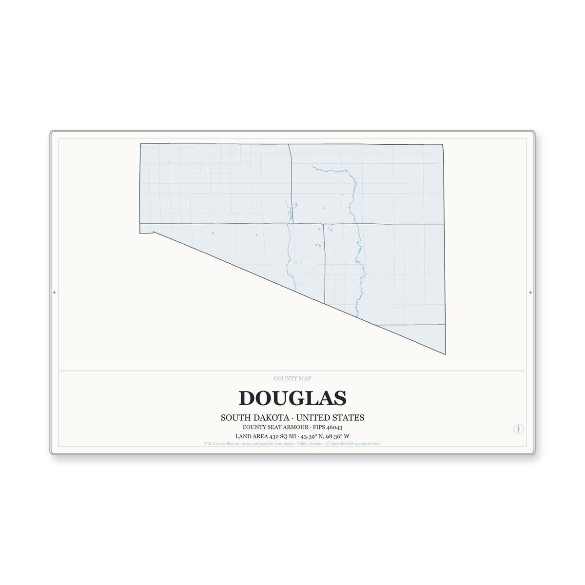 Douglas County, South Dakota Map Aluminum Sign in Gallery Air style