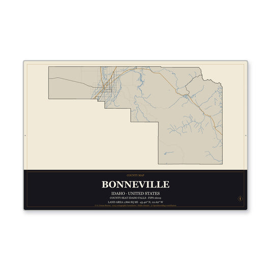 Bonneville County, Idaho Map Aluminum Sign in Museum Plaque style